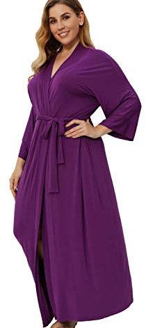 Women's Plus Size Cotton Kimono Robes Soft Long Knit Bathrobes Lightweight Sleepwear V-Neck Ladies Loungewear, Purple 4X