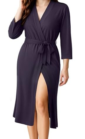 NY Threads Women's Robe Long Knit Bathrobe 3/4 Sleeves Soft Kimono Lightweight Loungewear, XX-Large, Royal Purple