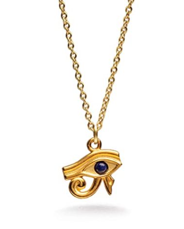 MUSEUM REPRODUCTIONS Egyptian Eye Of Horus Pendant Necklace with Lapis - Bright Gold Plated