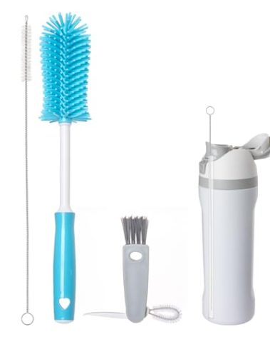 3 Pack Water Bottle Cleaner Brush Set - for Owala Cleaning Kit, Long Handle Silicone Bottle Brush Soft Touch No Scratch, Straw Cleaner Brush, 3 in 1 Multipurpose Cup Cleaner Kit for Owala Accessories