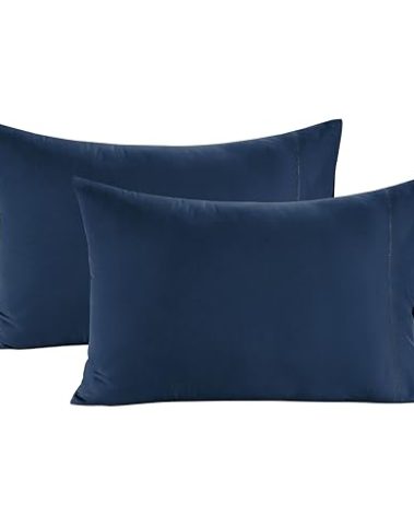 Lane Linen 100% Organic Cotton King Size Pillow Cases Set of 2 (20''x36'') - Certified Organic Cotton Pillowcases - Navy Blue