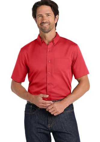 Port Authority Men's Short Sleeve SuperPro React Twill Button-Down Shirt, Rich Red, 3XL