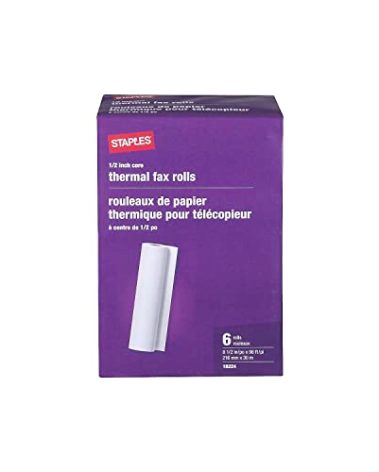 Staples Thermal Fax Paper White 98-Ft L x 8 1/2-Inch W 6 Rolls/Ct