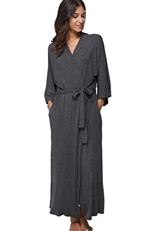 MissNina Women's Robes Long Kimono Robes Maternity Full Length Robes Soft Dressing Gown Sleepwear,Dark Grey