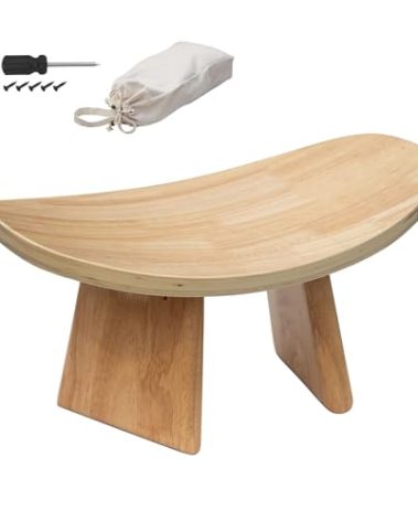 ROLUXENTIA Ergonomic Wooden Meditation Bench for Seiza & Yoga Practice - Natural Portable Kneeling Seat for Travel & Prayer