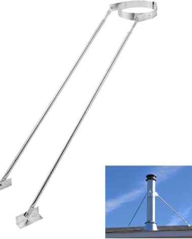 Stainless Steel Extended Roof Chimney Support Kit, 6-14" Adjustable Extended Roof Brace, Chimney Stove Pipe Support Provide Stability Against Wind and Snow(6-14")