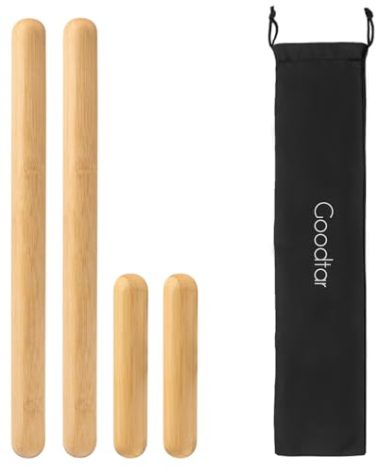 4PCS Solid Bamboo Massage Sticks & Guasha Set with Roller/Stick - 100% Bamboo Therapy Tools for Neck/Arm/Back/Legs/Full Body, Deep Tissue Massage, Muscle Relaxation, Body Shaping, Fatigue Relief