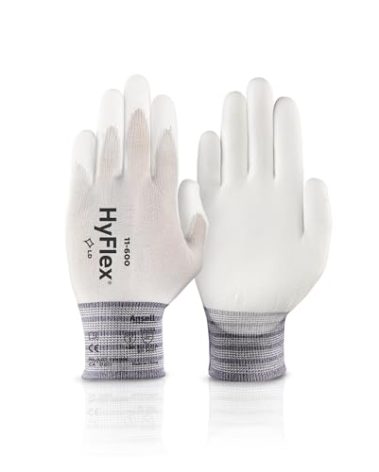 Ansell HyFlex 11-600 Multi-Purpose Industrial Gloves w/Palm Coating for Fabrication, Machinery, Automotive - Size 7, White (1 Pair)