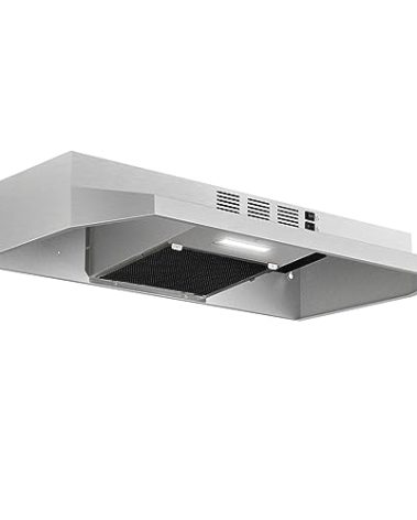 Range Hood 30 inch Under Cabinet, Stainless Steel Kitchen Vent Hood 280CFM, Built-in Kitchen Stove Hood w/Rocker Button Control, Ducted/Ductless Convertible Duct, 2 Speeds Fan, Bright LED Light