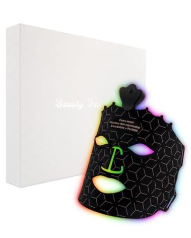 ANGAUSS 7 Color Red Light Therapy Mask, Wireless LED Face Mask Light Therapy with Eye Protection Cushion, Lightweight Soft Silicone Red Light Therapy for Face for Wrinkle Reduction Anti Aging, Black