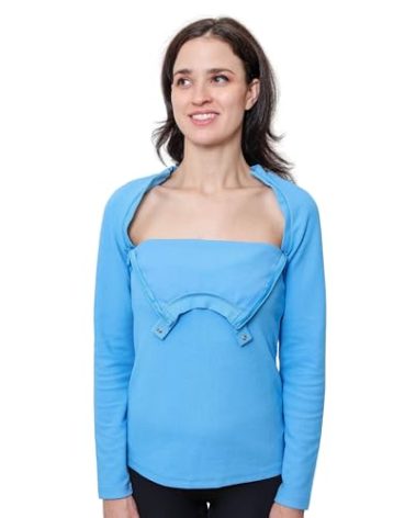 MandMcares Hemodialysis | Chemotherapy Sweater with Port Access | Invisible Left and Right Chest Zippers for Women (Small, Blue)