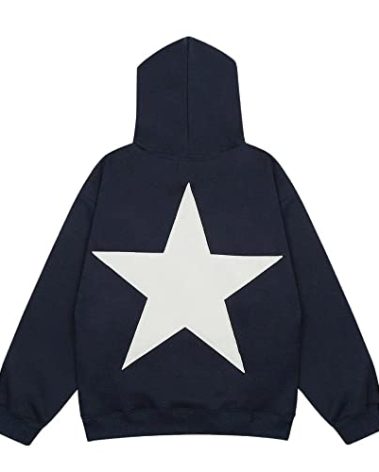 Aelfric Eden Star Hoodies Y2k Oversized Graphic Hoodies Aesthetic 90s Crewneck Sweatshirt Long Sleeve Pullover Tops Navy Blue X-Small