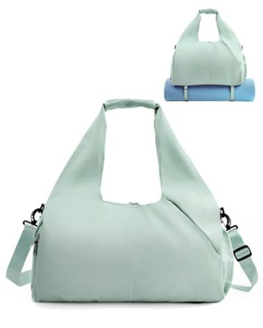 RHDZO Gym Bag for Women with Shoe Compartment Yoga Mat Bag with Water Bottle Pocket and Wet Pocket Weekender Bag with Shoulder Strap, Green