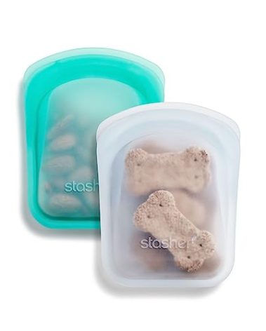 Stasher Premium Silicone Reusable Food Storage Pocket Bags, 2-Pack, Clear + Aqua, Multi-Use Food Storage Bags, Lunch Bag, Travel Containers, BPA Free, Leak-free, Dishwasher-Safe, Eco-friendly, 4 Oz