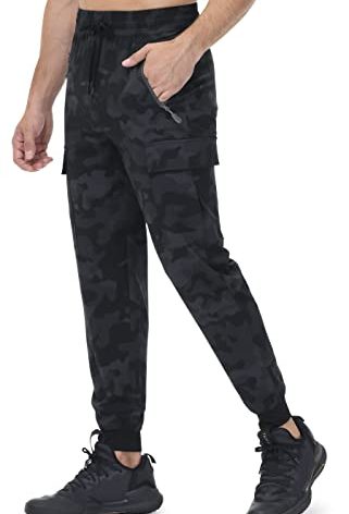 Libin Men's Lightweight Joggers Quick Dry Cargo Hiking Pants Track Running Workout Athletic Travel Golf Casual Outdoor, Camo Black M