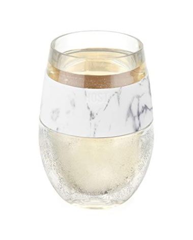 Host Plastic Stemless Wine Glasses - Double Wall Insulated FREEZE Drink Chiller Marble Wine Cup with Freezing Gel, Wine Glasses for Red and White Wine, 8.5 oz, Marble