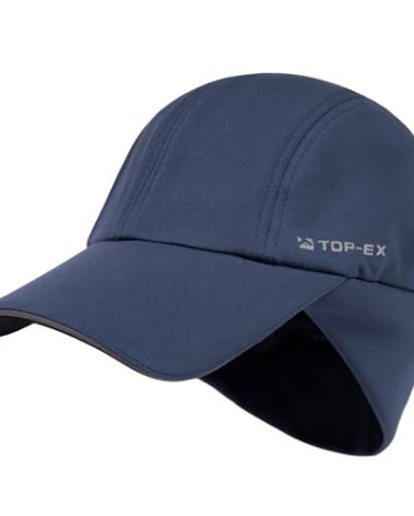 TOP-EX M/L/XL Water-Repellent Baseball Cap for Women with Ear Cover Running Beanie with Ponytail Hole Reflective Winter Hat Cold Weather Fleece Lined Hat Blue M/L