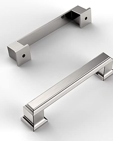 Amerdeco 10 Pack Brushed Satin Nickel Cabinet Pulls 3-3/4 Inch(96mm) Hole Center Cabinet Hardware Kitchen Cabinet Handles for Bathroom Drawer Pulls Dresser Pulls ZH0001