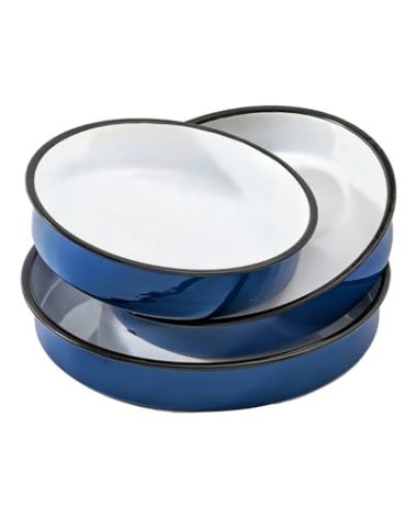 3-Pack Enamel Roasting & Baking Pan Set 10/12/14 Inch Round Cake Pans for Turkey Pizza Casseroles Desserts Oven& Dishwasher High Temperature Resistance Baking Dishes for Mom Wife Valentine's Day