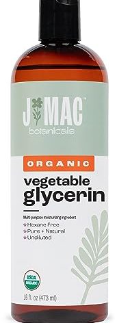 J MAC BOTANICALS, Organic Vegetable Glycerin Oil (16oz bottle) Moisturizing and softening, 100% Pure natural liquid organic glycerine for crafts, skin, face, hair