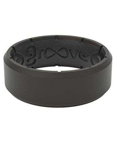 Groove Life Edge Black/Black Silicone Ring - Breathable Rubber Wedding Rings for Men, Unique Design, Comfort Fit Ring - Size 11