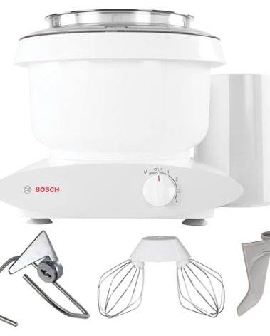 Bosch Universal Plus Stand Mixer 500 Watt, 6.5 Quarts with Wire Whips, Dough Hook & NutriMill Dough Hook Extender Bundle