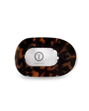 TELETIES - Medium Flat Round Clip - Strong Grip, Bendable Teeth, Comfortable Curved Design - For Lying Down, Yoga, Driving & More - Ideal for Medium-Thick Hair - For All Hair Textures - Tortoise