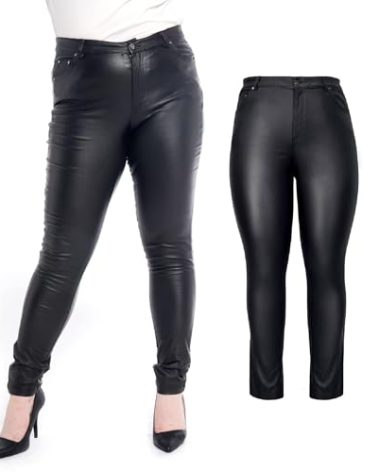 S P Y M Womens Stretchy Jeggings, Faux Leather Legging Pants with Pockets, Regular and Plus Size