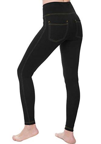 Nirlon Women's Jeggings High Waist Tummy Control Jean Leggings with Pockets for Women (XL, BlackJeans)