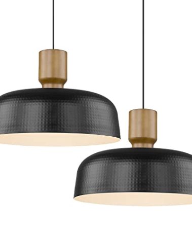 Darkaway Large Industrial Pendant Light Fixtures with Hammered Metal Shade, 2Pack Black 18.1inch Oversized Pendant Lighting for Kitchen Island Hanging Lamp Adjustable Height