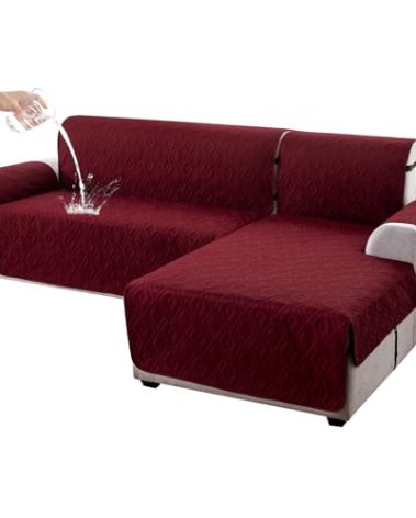 Genina Sectional Couch Covers for Dogs L Shaped Sofa Covers Chaise Lounge Cover Reversible Sofa Cover Sectional Furniture Protector for Pets, Kids (Wine Red, Large)