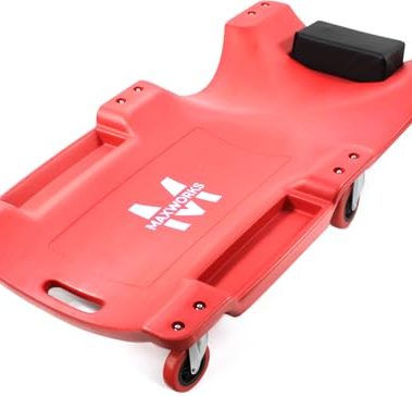 MAXWORKS 50874 40 Inch Plastic Rolling Garage Creeper with Padded Headrest and Dual Tool Trays, 300 Lbs