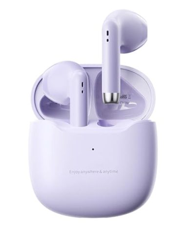 True Wireless Earbuds Purple Bluetooth 5.3 with Microphone for Working Out Noise Canceling Blue Tooth Ear Buds Deep Bass TWS Wireless Earphones with Charging Case in Ear Headphone for iPhone Android