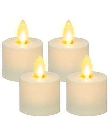 Luminara Flickering Flameless Pearl Ivory Tealights - Warm LED Light Flame Votives - Battery Operated Decor for Dining Room Table Centerpieces, Fireplace Mantel, Dinner Party, Reception - Set of 4
