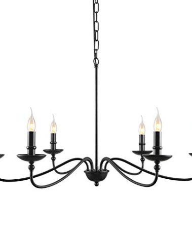 SEOL-Light 36" Dia Classic Candelabra Style Large Dining Room Chandeliers Farmhouse Ceiling Hanging Pendant Light Fixture 6 Light 240W Black Painted Indoor