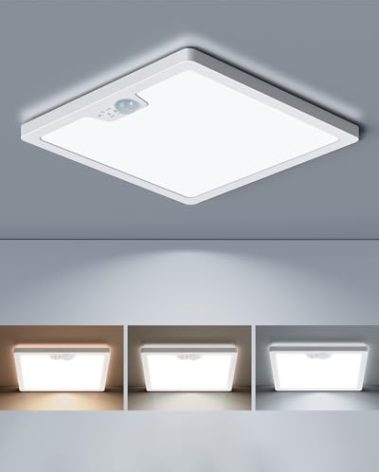 Annaror 12in Motion Sensor Ceiling Light Wired, 3000K 4000K 5000K Selectable, 24W Flush Mount Square Motion Ceiling Light with 3 Timer for Closet Porch Stairs Hallway, White