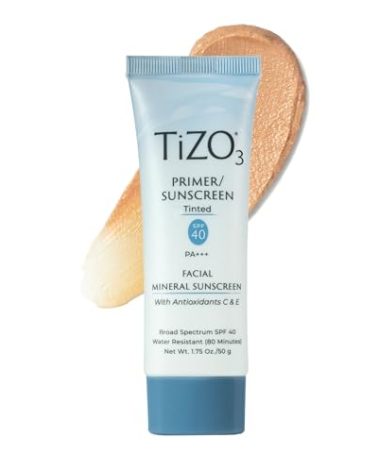 TiZO3 Facial Mineral Sunscreen and Primer, Tinted Broad Spectrum SPF 40 with Antioxidants, Sheer matte finish, Fragrance-Free, Oil-Free, Dermatologist-recommended, PA+++ 1.75 oz