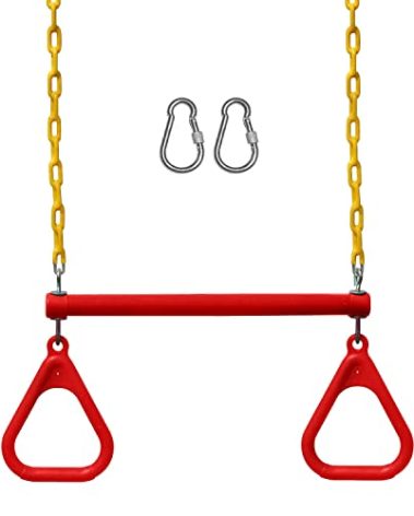Jungle Gym Kingdom Swing Sets for Backyard, Monkey Bars & Swingset Accessories - Set Includes 18" Trapeze Swing Bar & 48" Heavy Duty Chain with Locking Carabiners - Outdoor Play Equipment (Red)