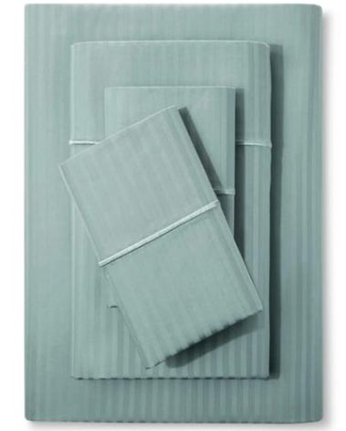 Feather & Stitch 500 TC Queen Size Damask Bed Sheet Set, 100% Cotton Soft Breathable Bedsheets 4 Piece 18" Deep Pockets Sateen Weave Striped Bedding Mattress Resort Hotel Luxury (Granite Green)