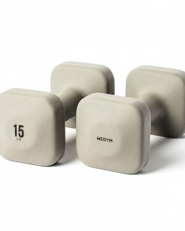 WeGym SafeGrip Square Dumbbells with Anti Slip Handles, Aesthetic Free Weights for Home Workouts, Stable Design Prevents Rolling during Floor Exercises (15LB, Pair Sandstone)