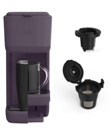 BELLA Single Serve Coffee Maker, K Cup & Coffee Ground Compatible with Removable, Adjustable Drip Tray, Auto Shutoff & Reusable Dishwasher Safe Accessories, Brews 6oz to 14oz, 1000 Watt, Plum