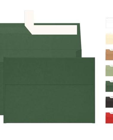 100 Pack Dark Green Envelopes 5x7, Goefun A7 Self Seal Printable Envelopes for Invitation, Photos, Bridal Shower, Wedding, 5.25 x 7.25 in, 120GSM