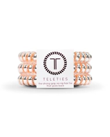 TELETIES - Spiral Hair Coils - Ponytail Holder Hair Ties for Women - Phone Cord Hair Ties - Strong Grip, No Rip, Water Resistant, No Crease Hair Tie Coils - 3 pack (Small, Millennial Pink)