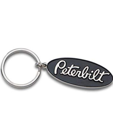 Peterbilt Black Oval Keychain 2" Nickel Plated Zinc Key Fob PB