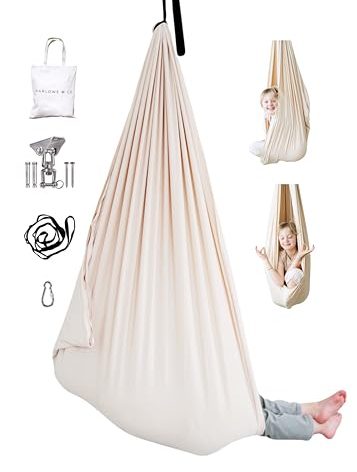 Marlowe & Co Indoor Outdoor Double Layer Cotton Sensory Compression Swing, Special Needs Therapy Swing, Holds 200 pounds, 360° Swivel Hardware Included, Oat