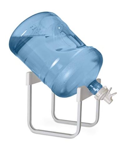 Brio Stainless Steel 3-5 Gallon Water Jug Stand and 2 Dispenser Valves, Non Slip Stand with BPA Free Fast Flow Water Spout Fits Both 48mm and 55mm Bottles 2 CAPS Included (White), 12 inches