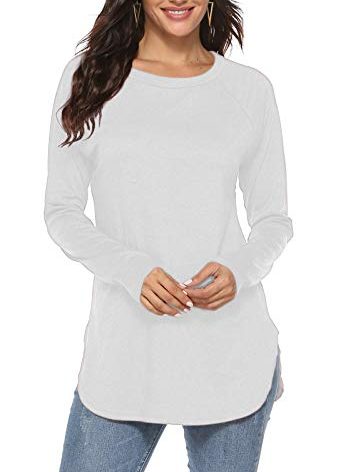 Newchoice Tunic Tops for Leggings for Tall Women Basic Tees Long Sleeve Tshirts (M,White)