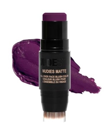 Nudestix Nudies Blush Stick – 3-in-1 Cream Blush for Cheeks, Eyes & Lips with Built-In Brush | Soft Matte Finish for a Natural Flush | Clean, Vegan & Travel-Friendly Makeup (Moodie Blu)