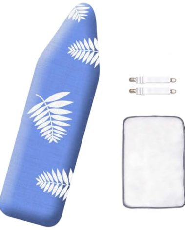 SheeChung 12x42 Inch Ironing Board Cover and Pad -100% Cotton and Heavy-Duty,Snug Fit Over-The-Door & Built in Wall Ironing Board Cover Replacement Pad Cover