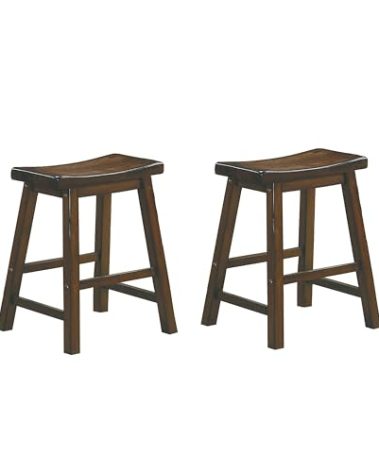 Lexicon Saddleback Solid Wood Kitchen Height Stool Set Of 2 - Saddle Kitchen Stool Dining Height Stools for Dining, Armless Chair Seating Options, Perfect Casual Entertaining Spaces Cherry